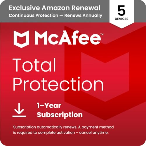 McAfee Total Protection 5-Device 2025 Ready | Security Software Includes Antivirus, Secure VPN, Password Manager, Identity Monitoring | 1 Year Subscription with Auto Renewal – AmaSync Store