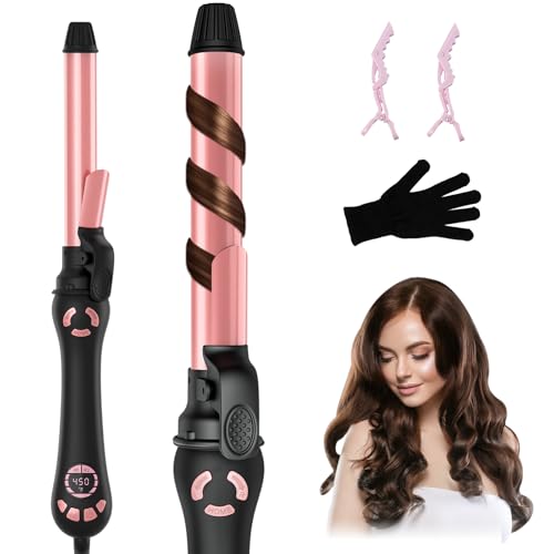 Rotating Curling Iron - 1 Inch Automatic Curling Iron for Long-Lasting Curls Waves, 2 Speed Rotating Curling Wand 20 Temperature 250°- 450°F, Self CurlingIrons Long Barrel Dual Voltage, Rose Gold -