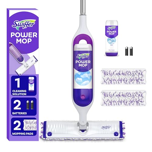 Swiffer PowerMop Multi-Surface Mop Kit for Floor Cleaning, Includes PowerMop, 2 Mopping Pad Refills, 1 Cleaning Solution with Fresh Scent and 2 Batteries -