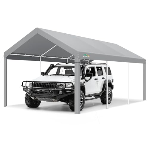 COBIZI Carport Canopy 12x20 Heavy Duty Portable Garage 2.0, Car Canopy Car Tent Upgrade Waterproof & UV Protected with Built-in Sandbags for Cars, Boats, Trucks, Motorcycles, Gray -