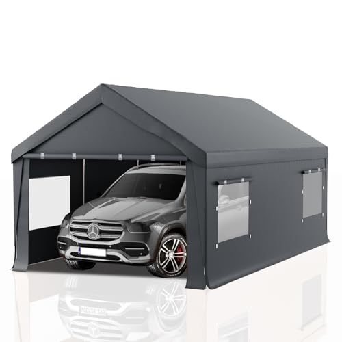 Carport 10x20 Heavy Duty Portable Garage,Carport Canopy with Roll-Up Windows & Doors,Portable Garages and Shelters with Removable Sidewalls,Car Tent Garage with All-Season Tarp for Truck Tractor Bike -