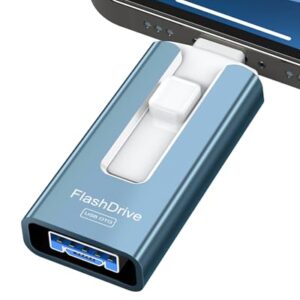 256GB USB Flash Drive for Phone and Pad, Photo Stick High Speed External USB Thumb Drives Photo Storage Memory Stick for Save More Photos and Videos (Blue, 256GB) - Demo Store