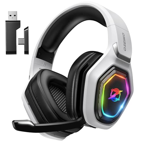 Ozeino 2.4GHz Wireless Gaming Headset for PC, Ps5, Ps4 - Lossless Audio USB & Type-C Ultra Stable Gaming Headphones with Flip Microphone, 40-Hr Battery Gamer Headset for Switch, Laptop, Mobile, Mac -