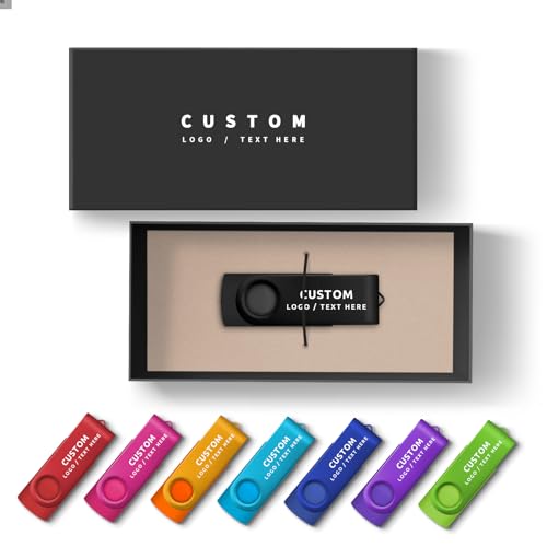 Personalized Custom USB Flash Drive, 50 Pack Custom Swivel Thumb Drive USB 2.0 Memory Stick Pen Drive, 360° Swivel, External Data Storage (64 GB,with Gift Box) - Demo Store