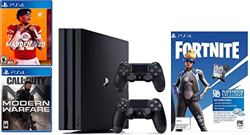 2019 Playstation 4 PS4 Pro 1TB Console + Two Dualshock-4 Wireless Controllers + (Call of Duty: Modern Warfare, Madden NFL 20, Fortnite) Bundle -