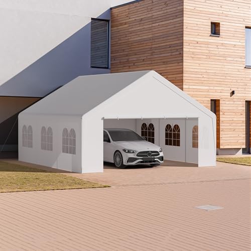 GOJOOASIS Heavy Duty 20 x 20 Car Port Large Metal Shelter Carports Portable Garage Canopy Tent for Parties, Event, RV, Boat (236”x236”) -