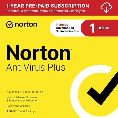 Norton AntiVirus Plus 2025, Antivirus software for 1 Device with Auto-Renewal – Includes Advanced AI Scam Protection, Password Manager and PC Cloud Backup [Download] – AmaSync Store
