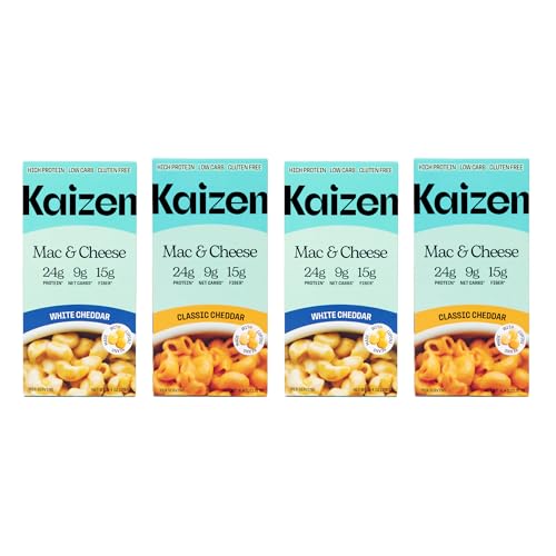Kaizen Pasta Mac & Cheese Variety Pack - High Protein (24g), Low Carb, Keto- Friendly, Gluten-Free, Plant-Based, Non-GMO - 6.4 Ounces (Pack of 4) Classic & White Cheddar -