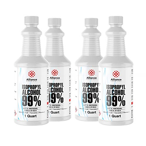 Isopropyl Alcohol 99% - 1 Gallon (4 x 32 FL Oz Bottles) - High-Purity Concentrated Rubbing Alcohol for Effective Cleaning - Quick-Drying, Domestically Sourced IPA -