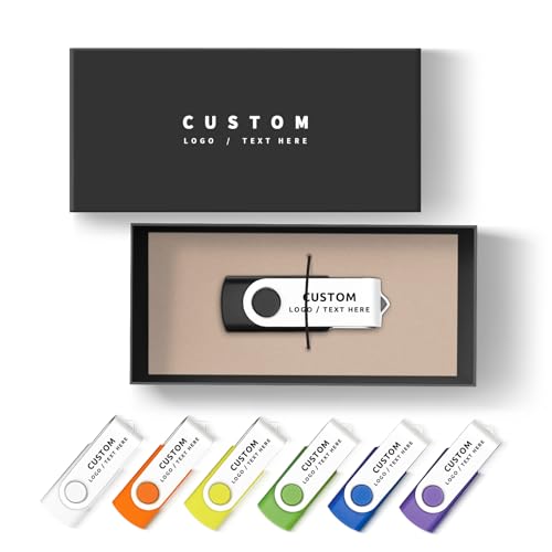 Custom USB Flash Drive, 50 Pack Personalized Swivel Thumb Drive USB 2.0 Memory Stick Pen Drive, Bulk Swivel Thumb Drives for Business, Events & Secure Data Storage (32 GB,with Gift Box) - Demo Store