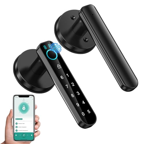 Fingerprint Door Lock- Smart Door knob,biometric Door Lock，with passcode keypad keyless Entry Door Handle，for Bedroom Home Hotel Office Apartment (Black with APP) -