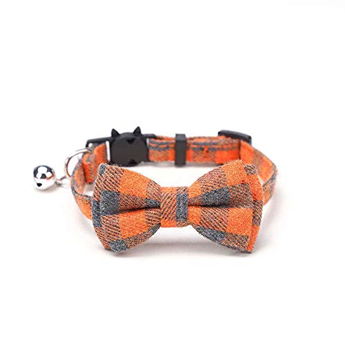 Pet Collars Colorful Plaid Small Dogs Collars, Adjustable Dog Accessories Bell Bowknot Plaid Pet Supplies(Orange) -