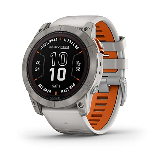 Garmin fēnix 7X Pro Sapphire Solar, Multisport GPS Smartwatch, Built-in Flashlight, Solar Charging Capability, Fog Gray/Ember Orange -