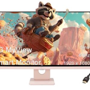 LG 27 MyView Smart Monitor, FHD IPS, WebOS 23, Built-in Speakers, ThinQ Home Dashboard, AirPlay 2, Screen Share, Bluetooth, HDR10, Flicker Safe, Reader Mode, Pink, with 5ave HDMI1 -