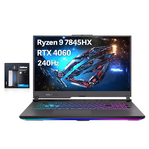 ASUS ROG Strix G17 Gaming Laptop, 17.3" QHD 240Hz Display, AMD Ryzen 9 7845HX, GeForce RTX 4060, 64GB DDR5, 4TB SSD, RGB Backlit Keyboard, Webcam, Wi-Fi 6E, Win 11, Gray, 128GB Hotface Extension Set – AmaSync Store