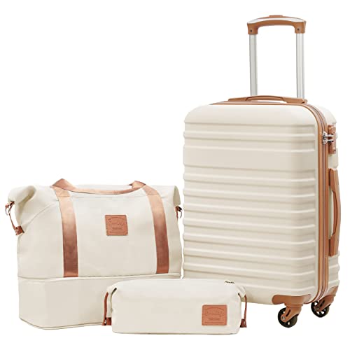 Coolife Suitcase Set 3 Piece Carry On Hardside Luggage with TSA Lock Spinner Wheels (White, S(20in)) -