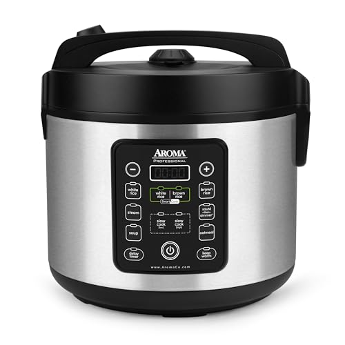 Aroma Housewares ARC-1120SBL SmartCarb Cool-Touch Stainless Steel Rice Multicooker Food Steamer, Slow Cooker with Non-Stick Inner Pot and Steam Tray, 20-Cup(cooked)/ 5Qt, Black -