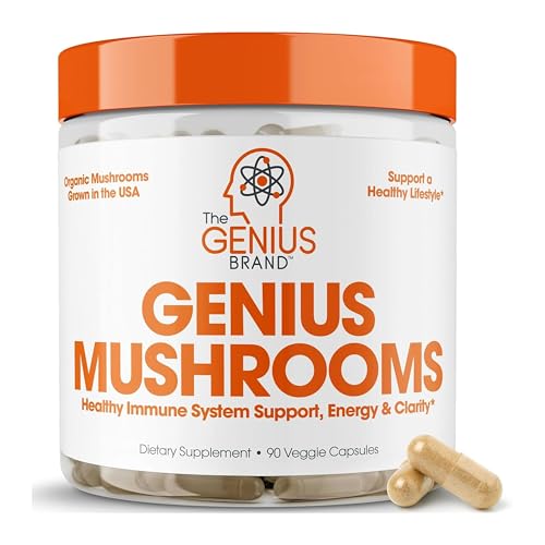 Genius Mushroom Supplement - Full-Spectrum Lion’s Mane, Cordyceps, Reishi -Daily Brain Nootropic for Energy, Focus, Memory & Overall Wellness - 90 Capsules – Organic for Mental Clarity & Performance -