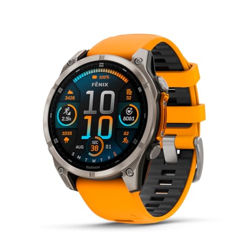 Garmin fēnix® 8 – 47 mm, AMOLED, Sapphire, Premium Multisport GPS Smartwatch, Long-Lasting Battery Life, Dive-Rated, Built-in LED Flashlight, Titanium with Spark Orange/Graphite Band -