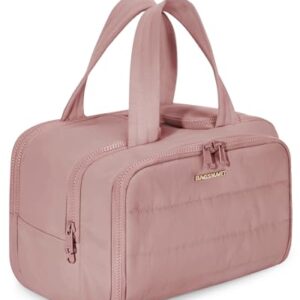 BAGSMART Travel Toiletry Bag, Lightweight Large Wide-open Travel Bag for Women, Puffy Cosmetic Makeup Bag Organizer with Handle for Accessories,Essentials, Toiletries, Dark Pink -