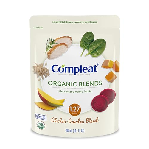 Compleat Organic Blends 300mL, Nutritionally Complete Tube Feeding Formula Pouch, Chicken Garden Flavor, 24 Pack -