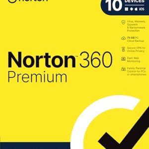 Norton 360 Premium 2025, Antivirus software for 10 Devices with Auto Renewal – Includes VPN, PC Cloud Backup & Dark Web Monitoring [Key card] – AmaSync Store
