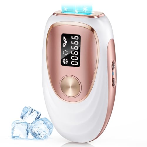 Oreeth IPL Laser Hair Removal Device for Women & Men - Home 45°F Ice-Cooling Contact for Painless & Long-Lasting Results, 86% Hair Reduction in 3 Weeks for Full Body & Bikini Line, Rose Gold -