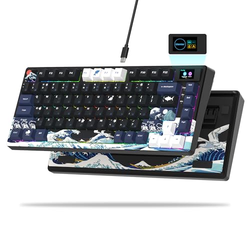 Womier S-K80 75% Keyboard with Color Multimedia Display Mechanical Gaming Keyboard, Wired Hot Swappable Gasket Mount RGB Custom Key Board, Pre-lubed Stabilizer for Mac/Win, Black Kanagawa – AmaSync Store