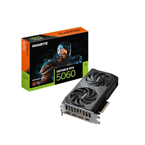 GIGABYTE GeForce RTX 5060 WINDFORCE OC 8G Graphics Card, 8GB 128-bit GDDR7, PCIe 5.0, WINDFORCE Cooling System, GV-N5060WF2OC-8GD Video Card – AmaSync Store
