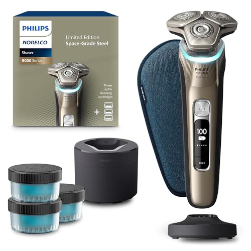Philips Norelco Shaver Series 9000 Space Grade Edition, Wet & Dry Electric Shaver, with Lift & Cut Shaving System, Pop-up Trimmer, Cleaning Pod & 3 Cartridges, Charge Stand & Travel Case, S9979/92 -