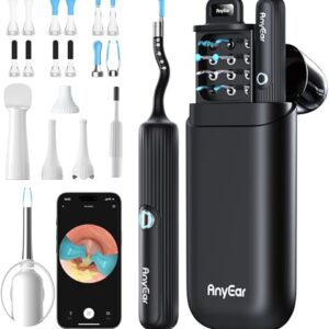 Anyear Flexible Ear Wax Removal Tool Camera, Wireless Ear Cleaner with 10MP HD Otoscope, Painless Tweezers, 12 Soft Tips, 3 Inspection Heads, Portable Earwax Removal Kit with Camera for Adults/Kids -