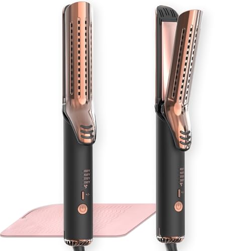 MESCOMB Upgraded 360° Airflow Styler Curling Iron - Keratin Hair Straightener and Curler 2 in 1, 1.5 Inch Titanium Ionic Curling Iron for Lasting Curls, 4 Temps, Dual Voltage for International Travel -