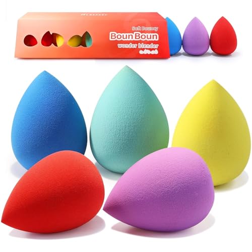BEAKEY Makeup Sponge 5 Pcs Set, Latex-Free Boun Boun Beauty Sponge for Blending, Makeup Sponges for Foundation, Liquid, Cream and Powder. Blender for Enhanced Make Up Application -