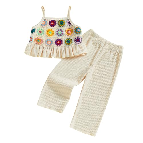 Baby Girl Outfits Crocheted Ruffled Camisole And Elastic Pants Set 6 12 18 24 Months 2 3 4 T (Beige, 3-4T) – AmaSync Store