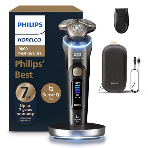 Philips Norelco Shaver i9000 Prestige Ultra, Wet & Dry Electric Shaver, Black Gradient, SenseIQ Pro Technology, Triple Lift & Cut System, 360 Rotating NanoTech Precision Blades, 5 Modes, XP9405/84 -