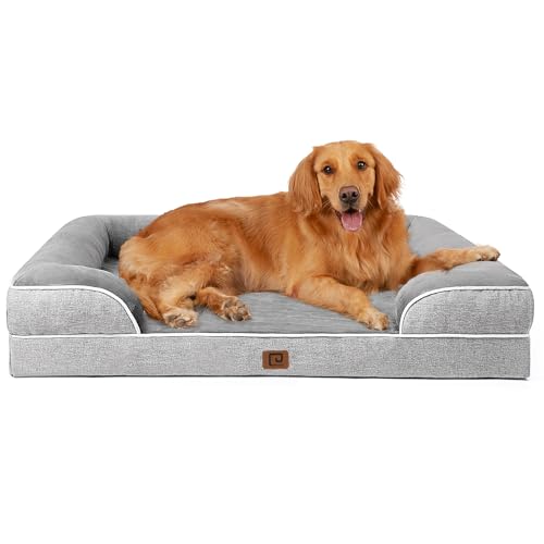 EHEYCIGA Orthopedic Dog Beds Large Sized Dog, Waterproof Memory Foam Pet Bed with Sides, Non-Slip Bottom Large Pet Bed with Washable Removable Cover, Grey -