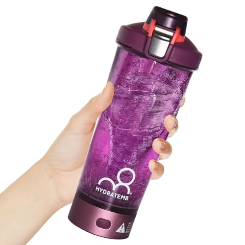 HYDRATEM8 Electric Shaker Bottle 20oz: Automatic Clump-free Nutrition Powder Vortex Blender Cup with Magnetic Charging - Leakproof & Quiet Protein Mixer - Purple Portable Gym Gifts for Athletes/Gym -