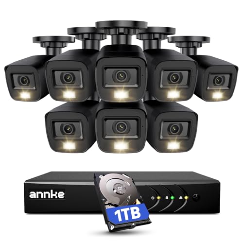 ANNKE 3K Lite Security Camera System Outdoor with AI Human/Vehicle Detection, 8CH H.265+ DVR and 8 x 1920TVL 2MP IP67 Home CCTV Cameras with Smart Dual Light, Color Night Vision, 1TB Hard Drive - E200 -