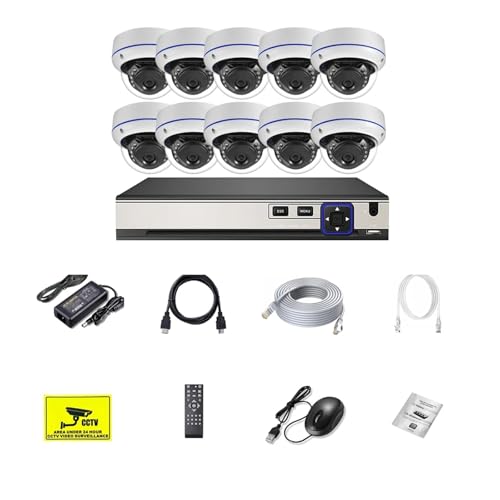 QDVOPHZA 10CH 8MP 4K POE Dome Security Camera System IP Set 4MP Vandal-Proof Home Audio CCTV Video Surveillance Protection Kit(8T,10PCS 8MP Cameras) -