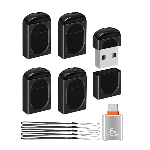EASTBULL 4GB Small Flash Drives 5 Pack USB2.0 Mini USB Drive with a USB-C Adapter, FAT32 Mini Thumb Drive 4 GB 5 Pack for Data Storage (Black, 1 Adapter, Lanyards) - Demo Store