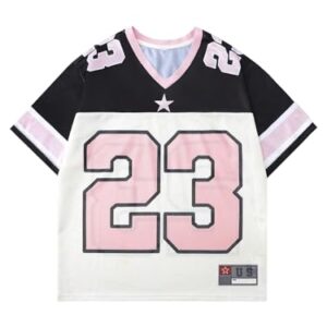 BEAUDRM Men's Number Graphic Jersey Shirts Short Sleeve Striped Casual T Shirt Top Athletic Sports Jersey T Shirts Streetwear Black and Pink X-Large -