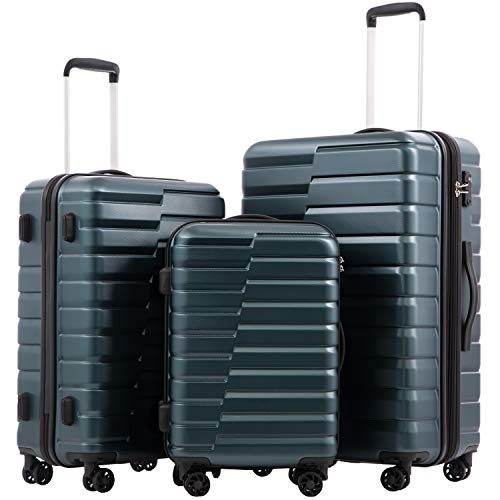 COOLIFE Expandable Suitcase PC ABS TSA Luggage 3 Piece Set Lock Spinner Carry on (Teal blue) -