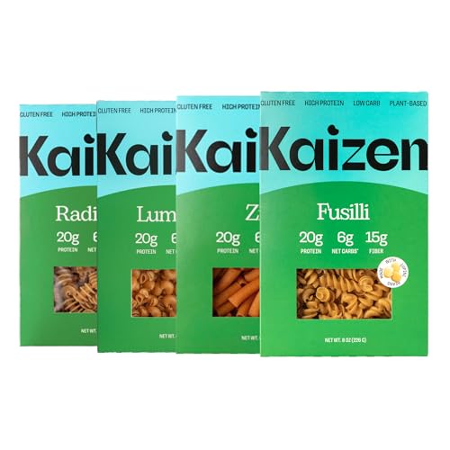 Kaizen Pasta Variety Pack - Keto, Low Carb, High Protein (20g), Gluten-Free, Keto-Friendly (6g Net), Plant-Based Lupini Noodles with High Fiber Lupin Flour -
