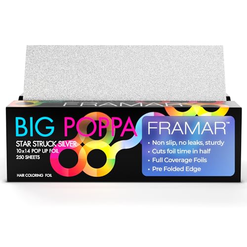 Framar Big Poppa Silver Pop Up Hair Foil - Aluminum Foil Sheets, Hair Foils For Highlighting, Pop Up Foils For Hair Stylist, 250 Pop Up Foil Sheets, Hair Color Supplies – 10x14 inches -