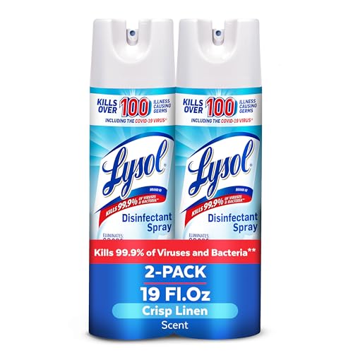 Lysol Disinfectant Spray, Household Essential Cleaning Supplies, Multi-Purpose Room Spray, Antibacterial Sanitizer Spray, Upholstery Deodorizer, Home and Bathroom, Crisp Linen,19 Fl Oz (Pack of 2) -