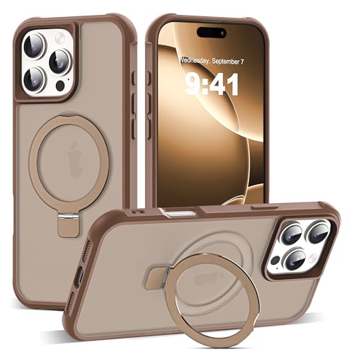 BUGARORE Case for iPhone 16 Pro Max: Invisible Magnetic O-Ring Stand Phone Case Compatible with MagSafe Military-Grade Translucent Case Great Grip Feeling Cases for iPhone 16 Pro Max 6.8" – Black – AmaSync Store