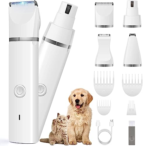 Veeconn Dog Clippers Grooming Kit Hair Clipper-Low Noise Paw Trimmer- Rechargeable - Cordless Quiet Nail Grinder Shaver for Cats and Other Pets -