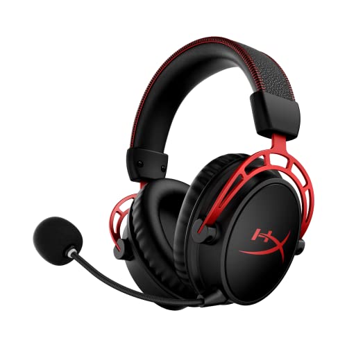 HyperX Cloud Alpha Wireless - Gaming Headset for PC, 300-hour battery life, DTS Headphone:X Spatial Audio, Memory foam, Dual Chamber Drivers, Noise-canceling mic, Durable aluminum frame,Red -