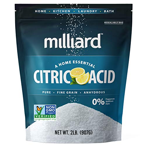 Milliard Citric Acid Powder Food Grade, 2 lb Bag, Bulk, 100% Pure Citric Acid Food Grade, Non-GMO Project Verified, Cleaning, Bath Bombs, Cleaner, Descaler, Dishwasher, Candy, Acido Citrico en Polvo -