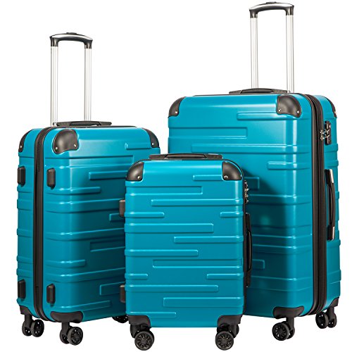 Coolife Luggage Expandable(only 28") Suitcase 3 Piece Set with TSA Lock Spinner 20in24in28in (lake blue) -